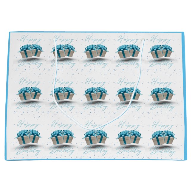 Sac Cadeau Grand Bleu Bébé Joyeux Anniversaire (Devant)