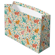 Sac Cadeau Grand Capybara Floral Dessiné à la Main