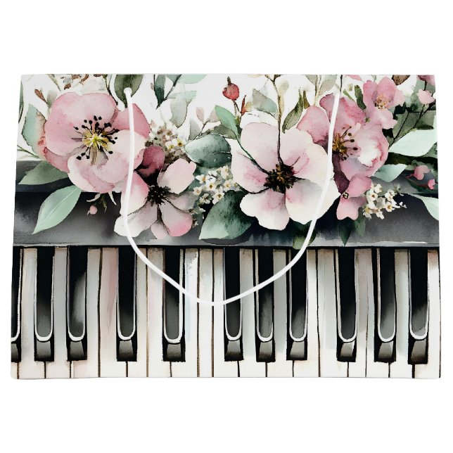 Sac Cadeau Grand Clavier Et Fleurs Roses (Devant)