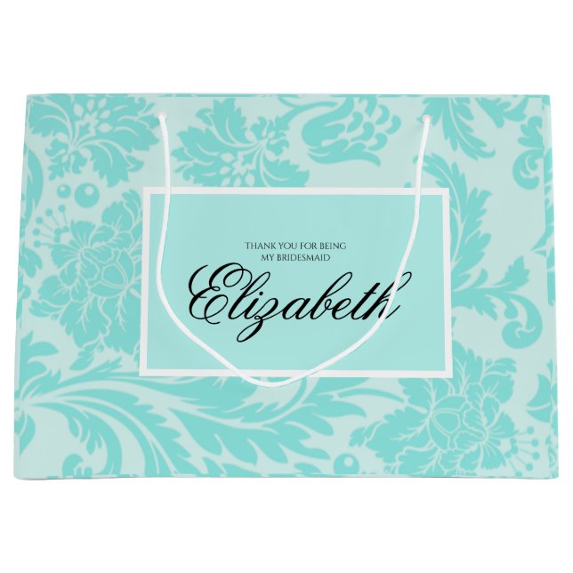 Sac cadeau grand damas sarcelle (Devant)