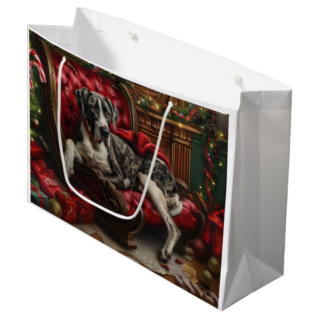Sac Cadeau Grand Danois Fête de Noël (Devant Angle)