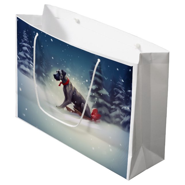Sac Cadeau Grand Danois Noël neige hiver (Devant Angle)