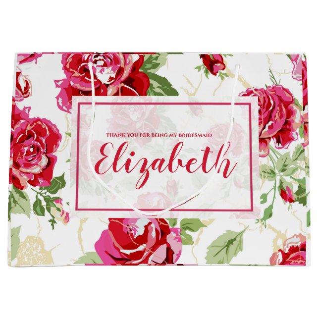 Sac cadeau grand format à motif classique rose rou (Devant)