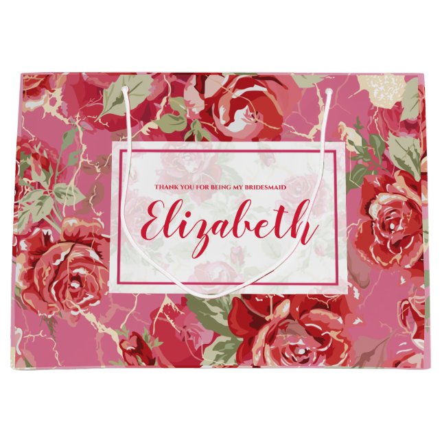 Sac cadeau grand format à motif classique rose rou (Devant)