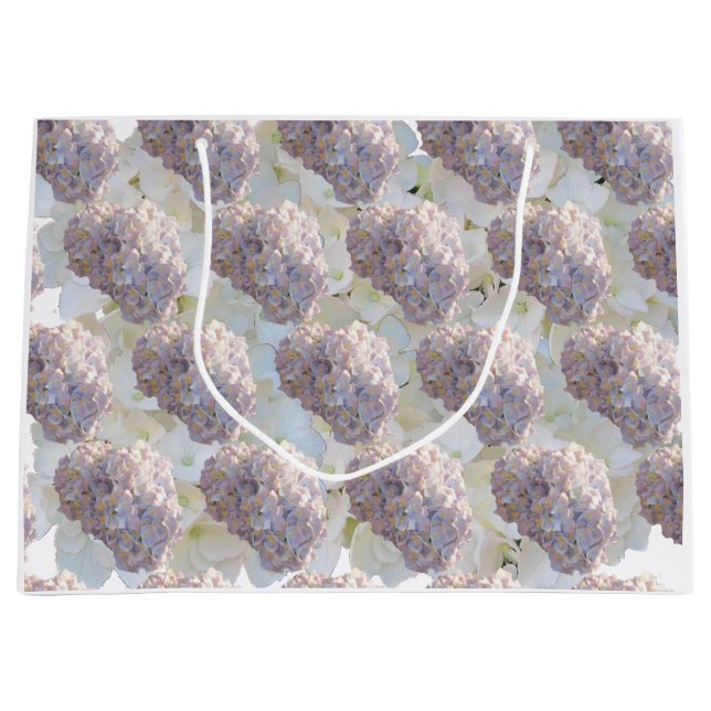 Sac cadeau grand format avec hortensias rose pâle  (Devant)