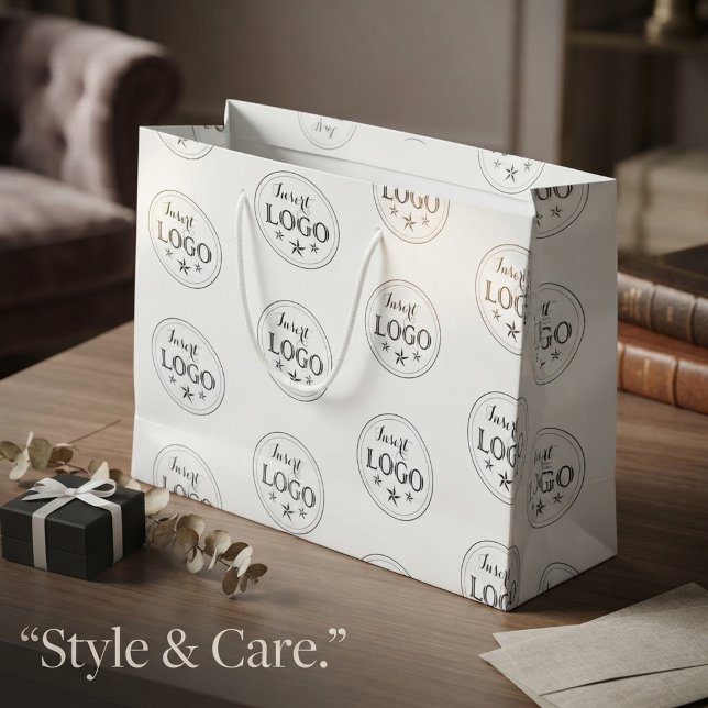 Sac cadeau grand format blanc classique avec logo  (Classic White Large Gift Bag with Custom Logo)