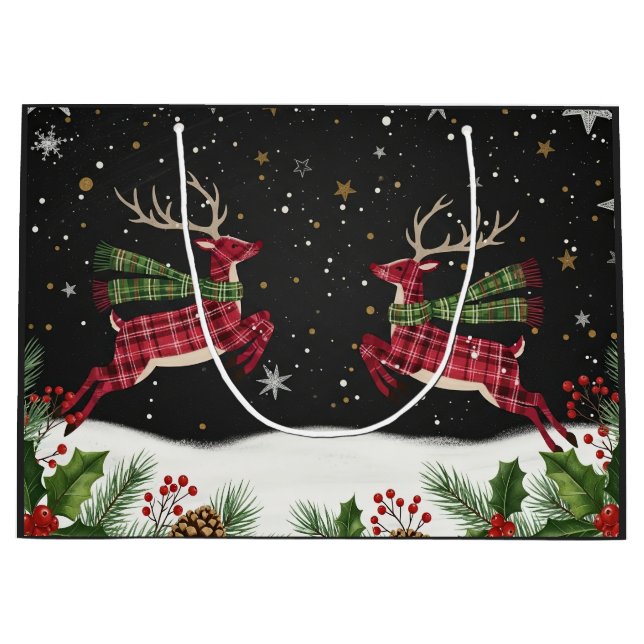 Sac cadeau grand format fantaisiste avec cerfs (Devant)