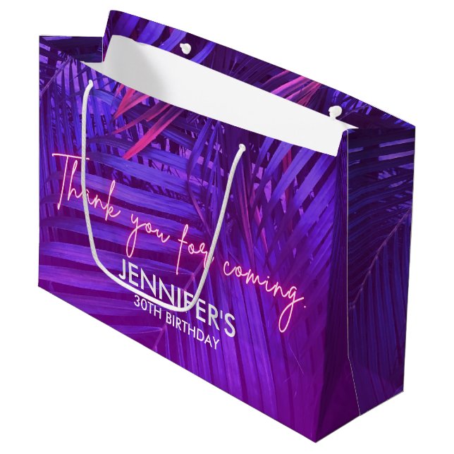 Sac Cadeau Grand Format Feuille de Palmier Violet  (Devant Angle)