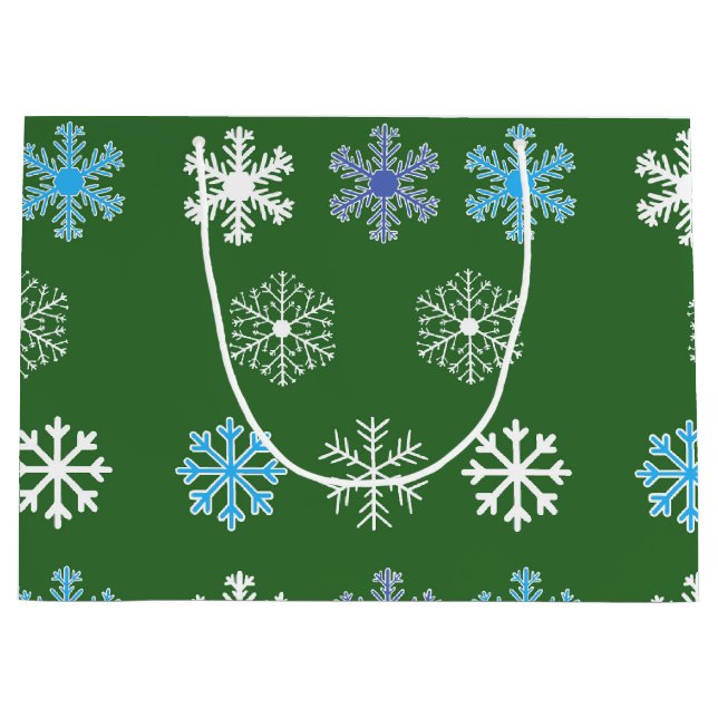 Sac cadeau grand format flocon de neige vert (Devant)