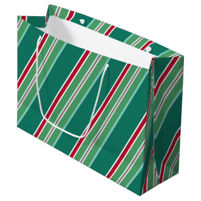 Sac cadeau grand format rayures bonbons de Noël ve (Devant Angle)