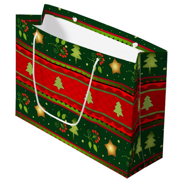 Sac Cadeau Grand Format Rouge Et Vert (Devant Angle)