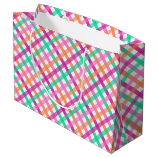 Sac cadeau grand gingham tropical