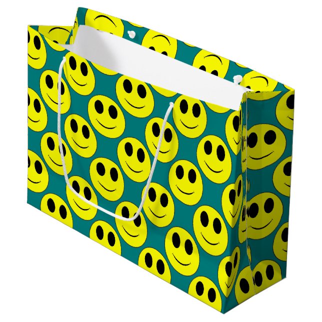 Sac Cadeau Grand Jaune Happy Face Allover (Devant Angle)