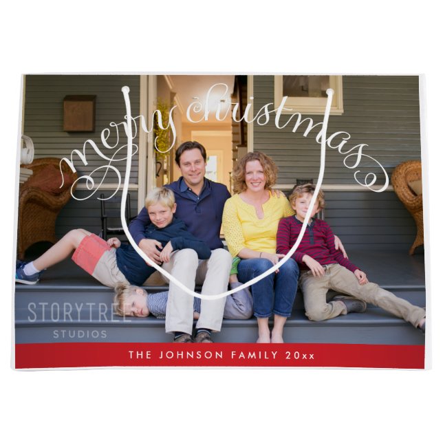 Sac Cadeau Grand Joyeux Noël Photo de famille (Devant)