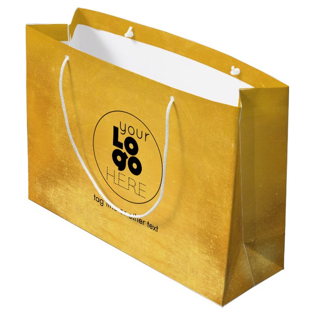 Sac Cadeau Grand Logo Personnalisé Porté Gold Faux Foil Panie (Dos Angle)