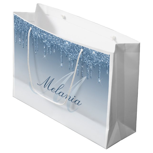 sac cadeau grand monogramme paillettes bleues (Devant Angle)