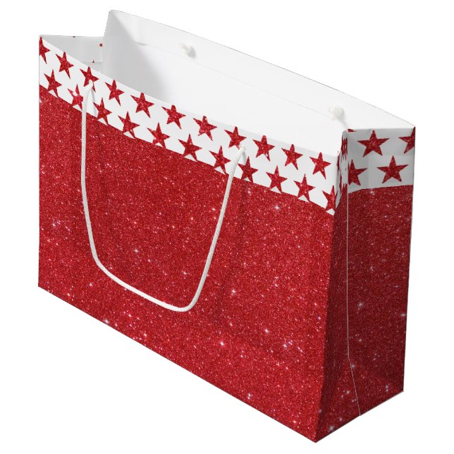 Sac cadeau grand pailleté rouge (Devant Angle)