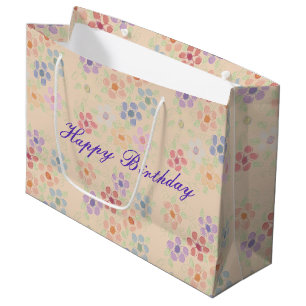 Sac Cadeau Grand sac-cadeau d'anniversaire joyeux à fleurs
