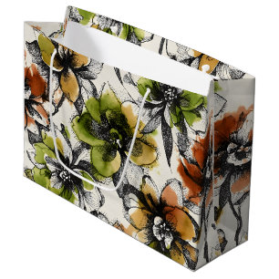 Sac Cadeau Grand stylo à laver à l'alcool abstrait et fleurs 