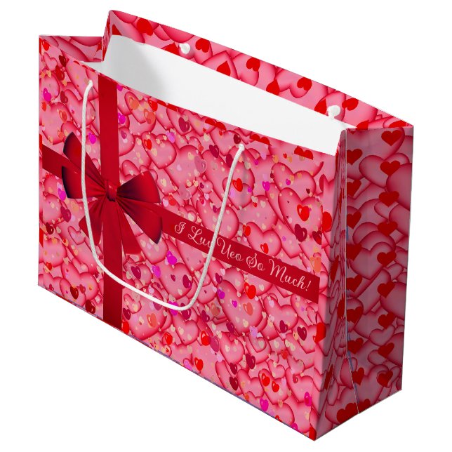 Sac Cadeau Grande Saint Valentin Amour Coeurs (Devant Angle)