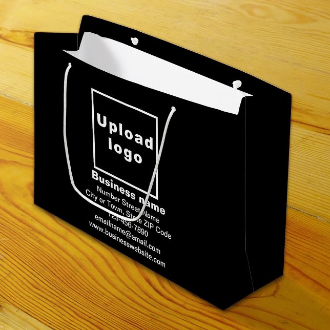 Sac Cadeau Grande Taille Noir Marque Entreprise (Build brand name awareness. Your business brand on black large gift bag.)