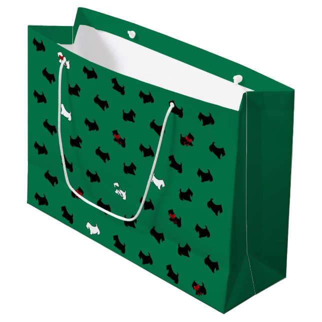 Sac cadeau Green Holiday Scottish Terriers (Devant Angle)