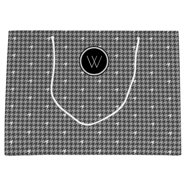 Sac cadeau Gris avec Accent Argent Houndstooth (Devant)
