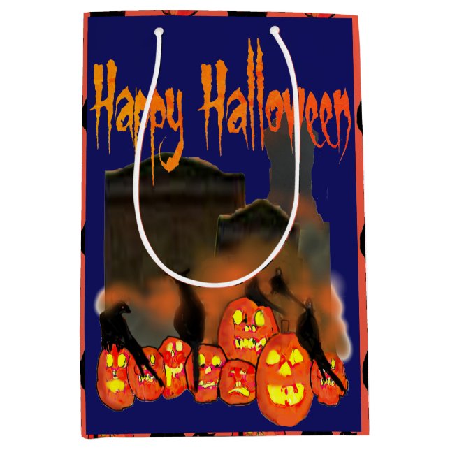 Sac cadeau Halloween avec Citrouilles et oiseaux n (Devant)