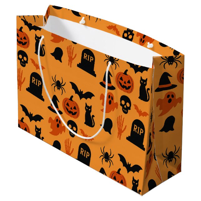 Sac cadeau Halloween éffrayant - Grand Black & Ora (Dos Angle)