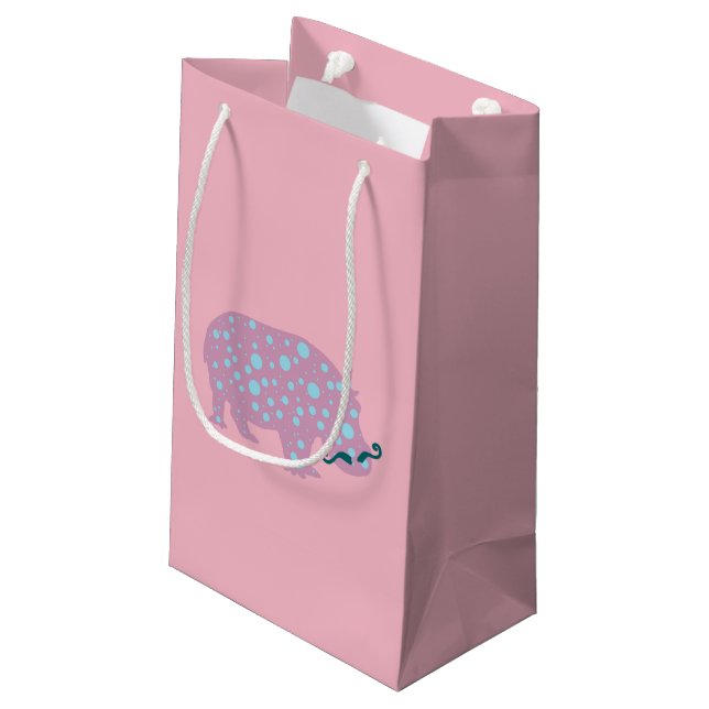 Sac cadeau Hippopotamus Moustache rose (Dos Angle)