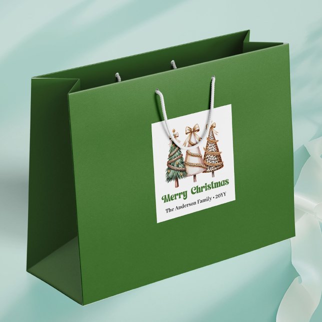 Sac Cadeau Imprimé Léopard Arbre de Noël Festif Él (Festive Christmas Tree Leopard Print Gift Bag Custom)