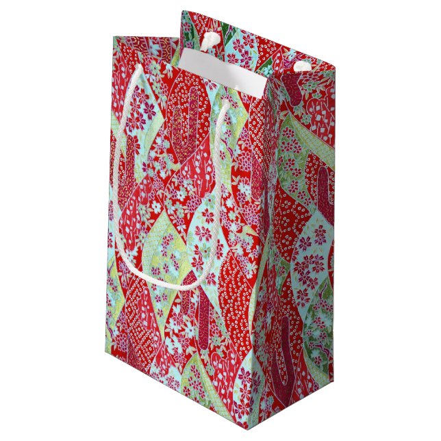 Sac cadeau japonais Washi Rouge Floral Origami Yuz (Dos Angle)