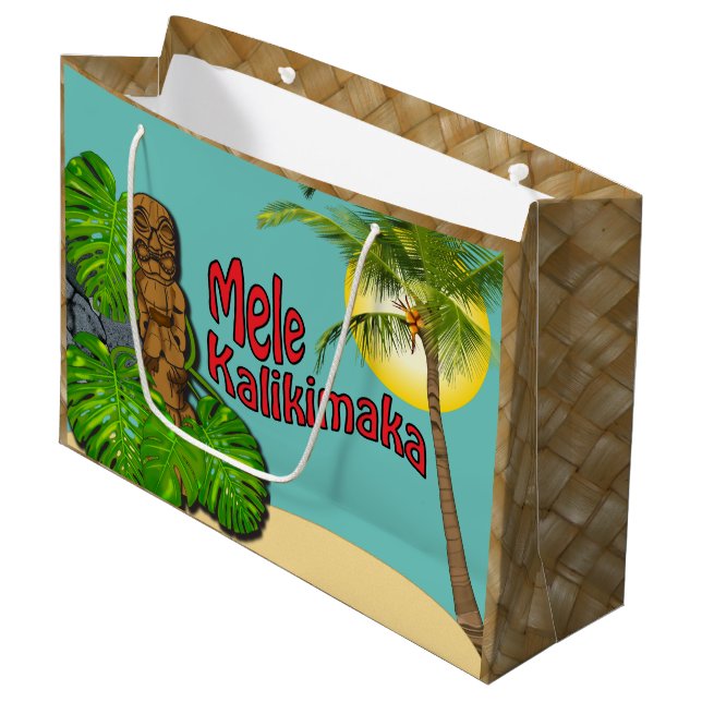 Sac Cadeau Jour de Noël hawaïen de Tiki Mele Kalikimaka grand (Devant Angle)