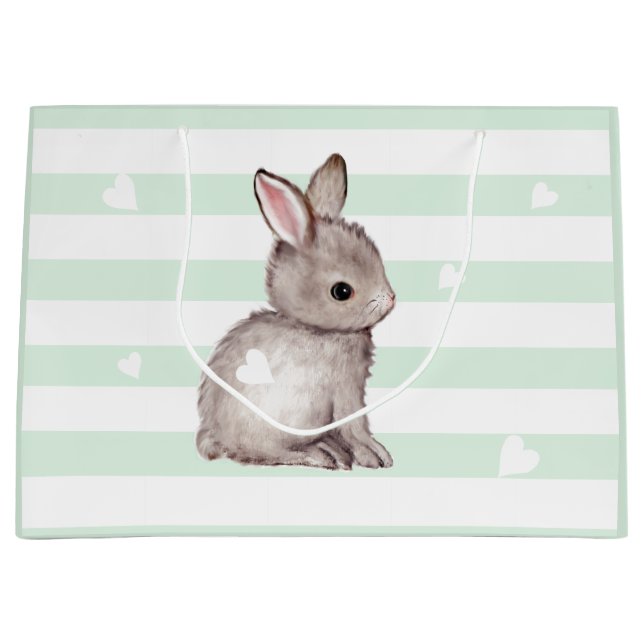 Sac cadeau lapin gris-coeur (Devant)