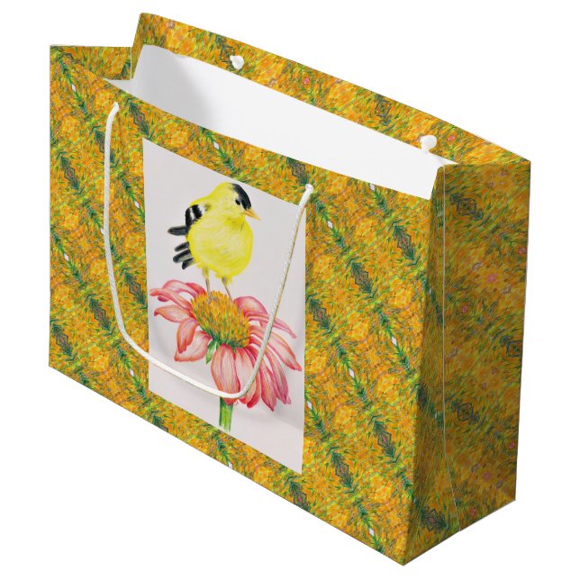 Sac cadeau Lg Goldfinch sur Coneflower (Devant Angle)