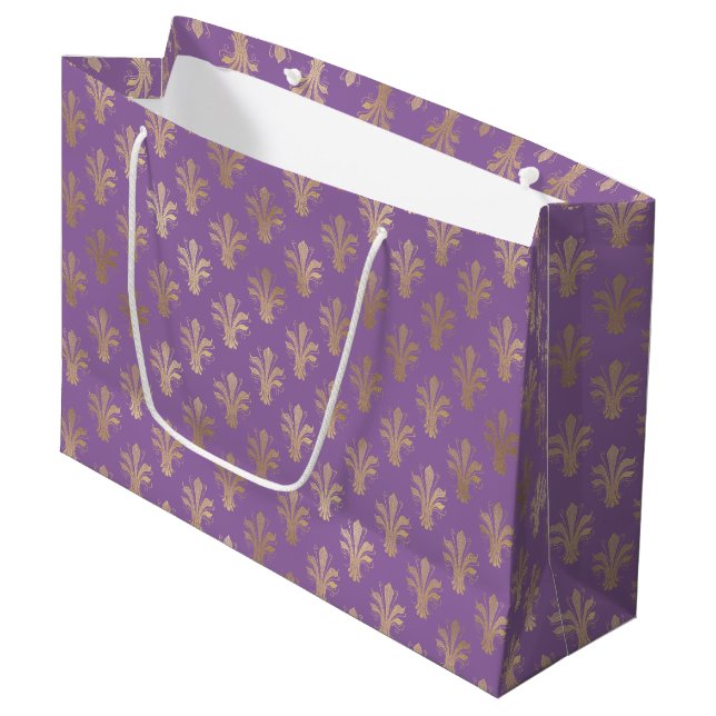 Sac cadeau Lux Gold Fleur de Lis et Amethyst (Devant Angle)