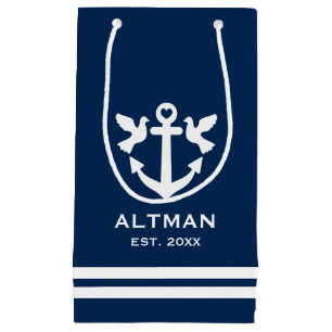 Sac cadeau mariage bleu et blanc ancre marine naut