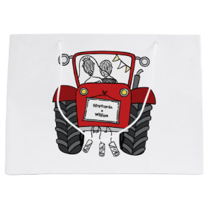 Sac cadeau Mariage campagnard tracteur rouge perso