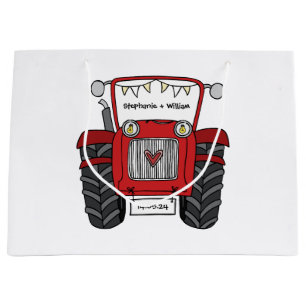 Sac cadeau Mariage campagnard tracteur rouge perso