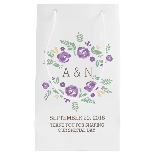 Sac cadeau Mariage de Monogramme Floral Pays Viole (Devant)