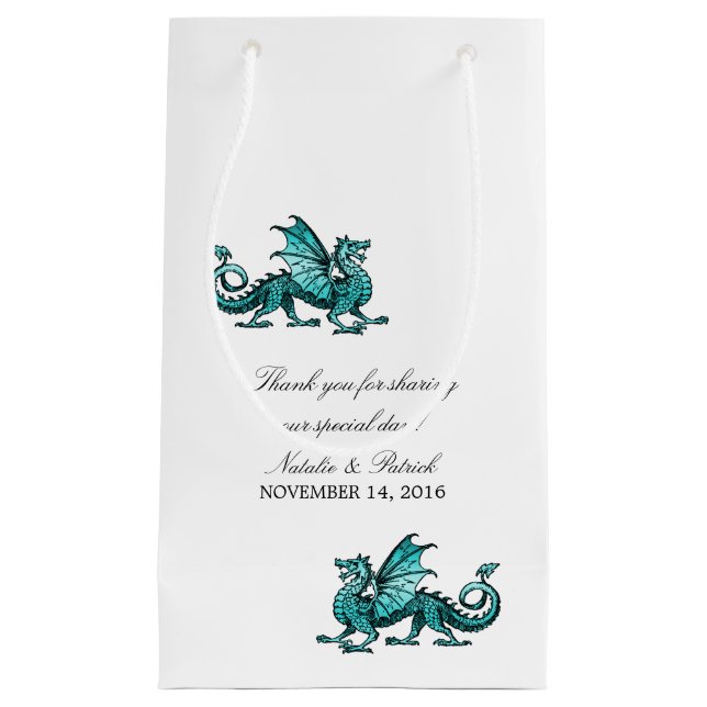 Sac cadeau Mariage Dragon turquoise (Devant)