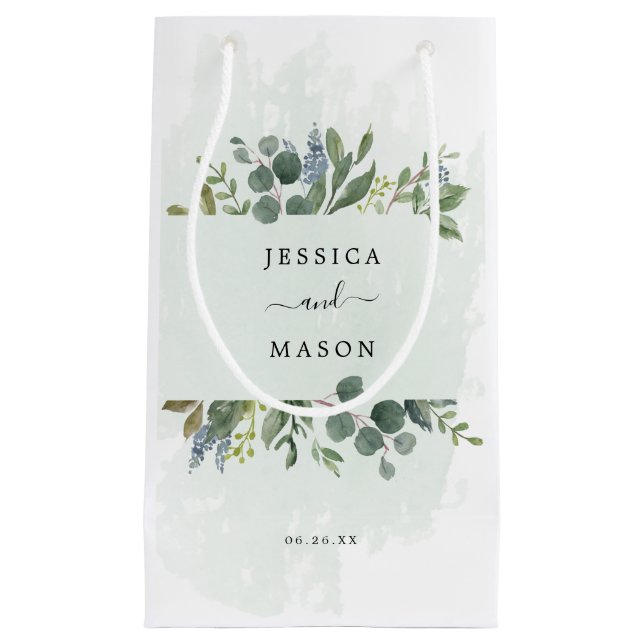 Sac cadeau Mariage Dusty Blue Eucalyptus Hotel (Devant)