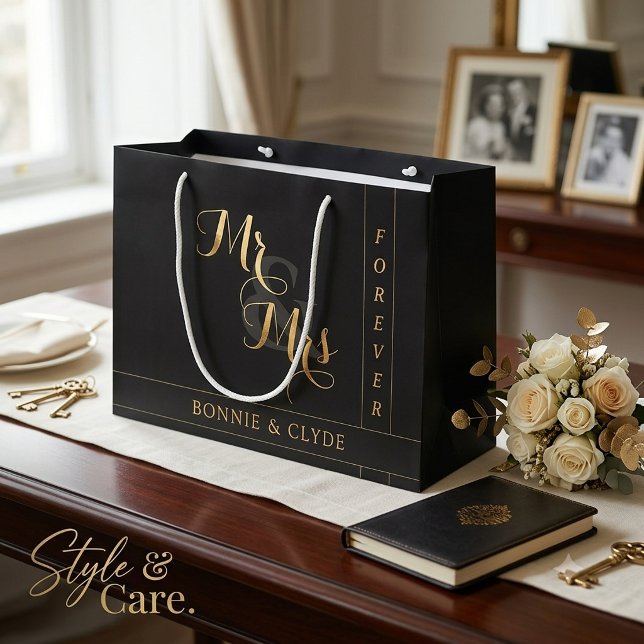 Sac Cadeau Mariage Élégant Mr. & Mrs. Forever Gran (Elegant Mr. & Mrs. Forever Large Wedding Gift Bag)
