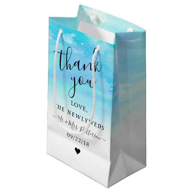 Sac cadeau Mariage en Aquarelle Ombre - Bleu (Devant Angle)