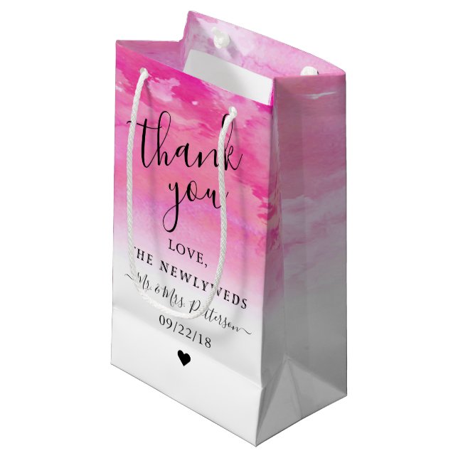 Sac cadeau Mariage en Aquarelle Ombre - Rose (Devant Angle)
