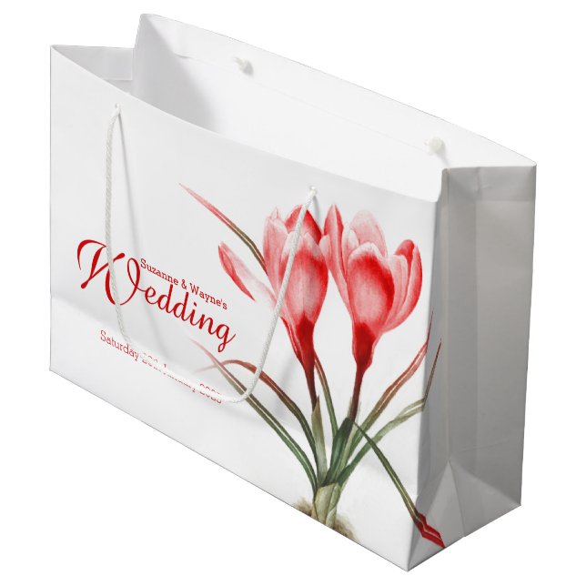 Sac cadeau mariage en crocus rouge aquarelle (Devant Angle)