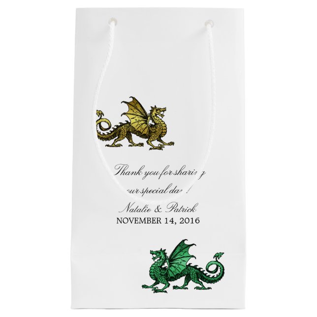 Sac cadeau Mariage Gold Green Dragon (Devant)
