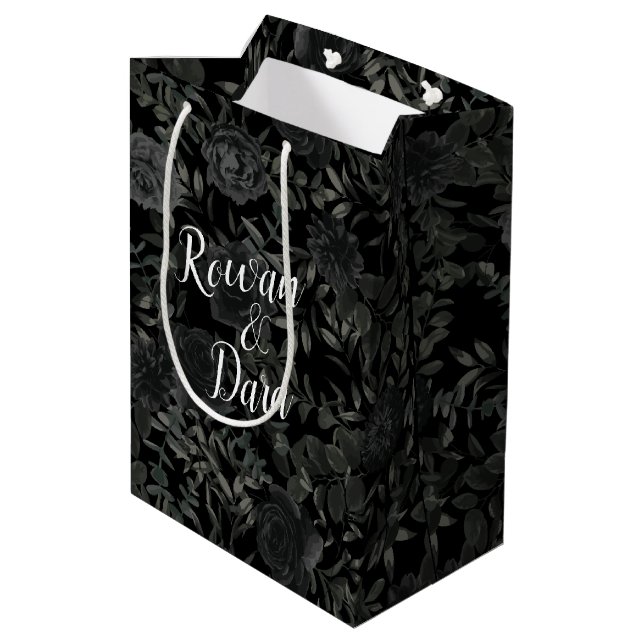 Sac cadeau Mariage gothique Rose blanc et noir (Dos Angle)