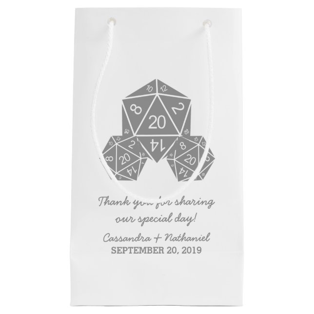 Sac cadeau Mariage gris D20 dés (Devant)