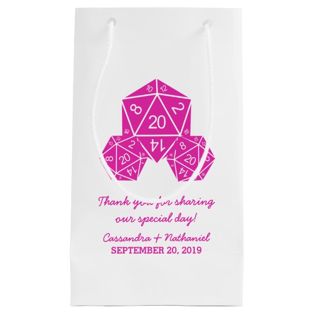 Sac cadeau Mariage rose D20 dés (Devant)